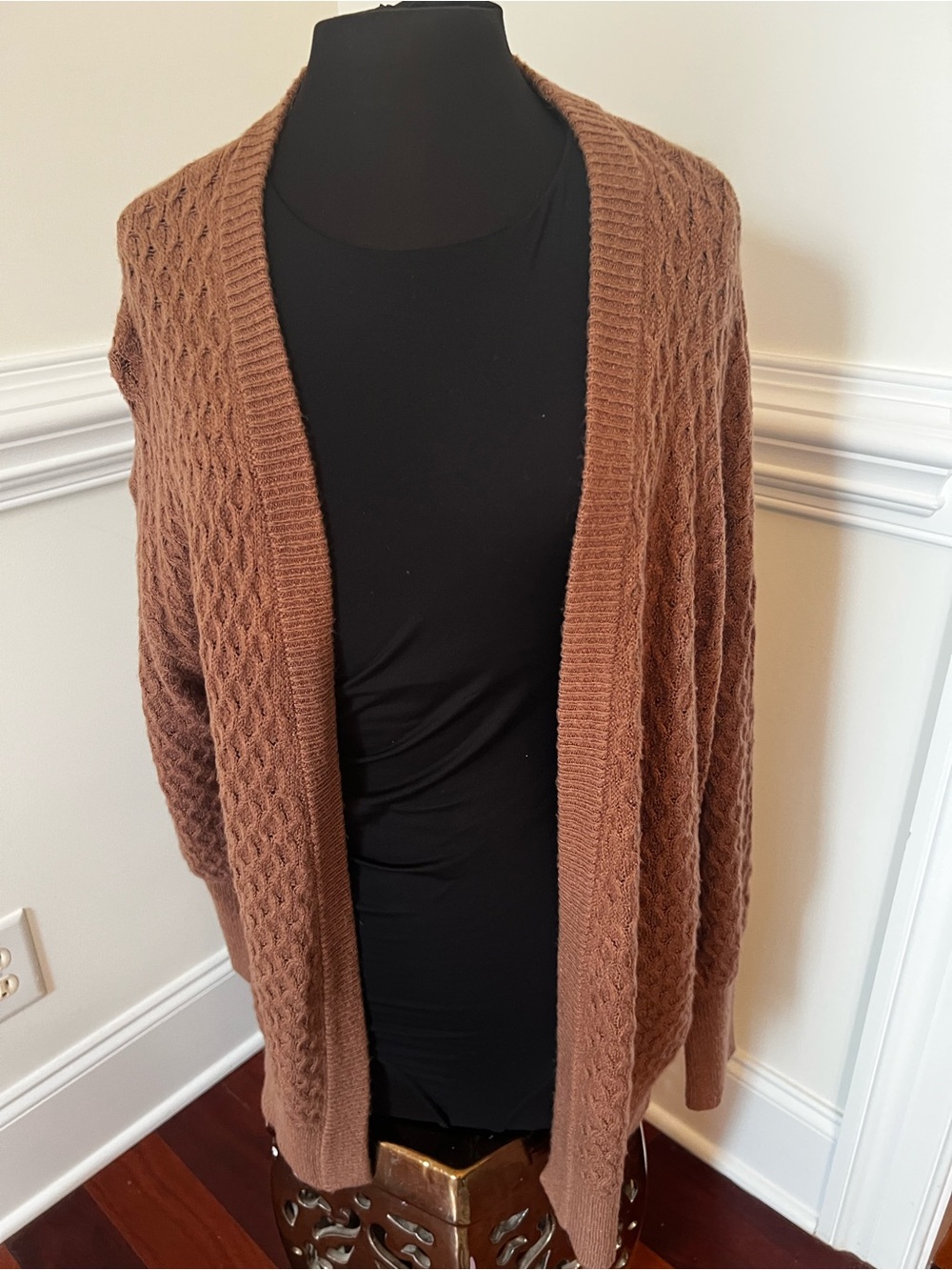 Rylee + Cru Textured Open-Front Cardigan in Brown